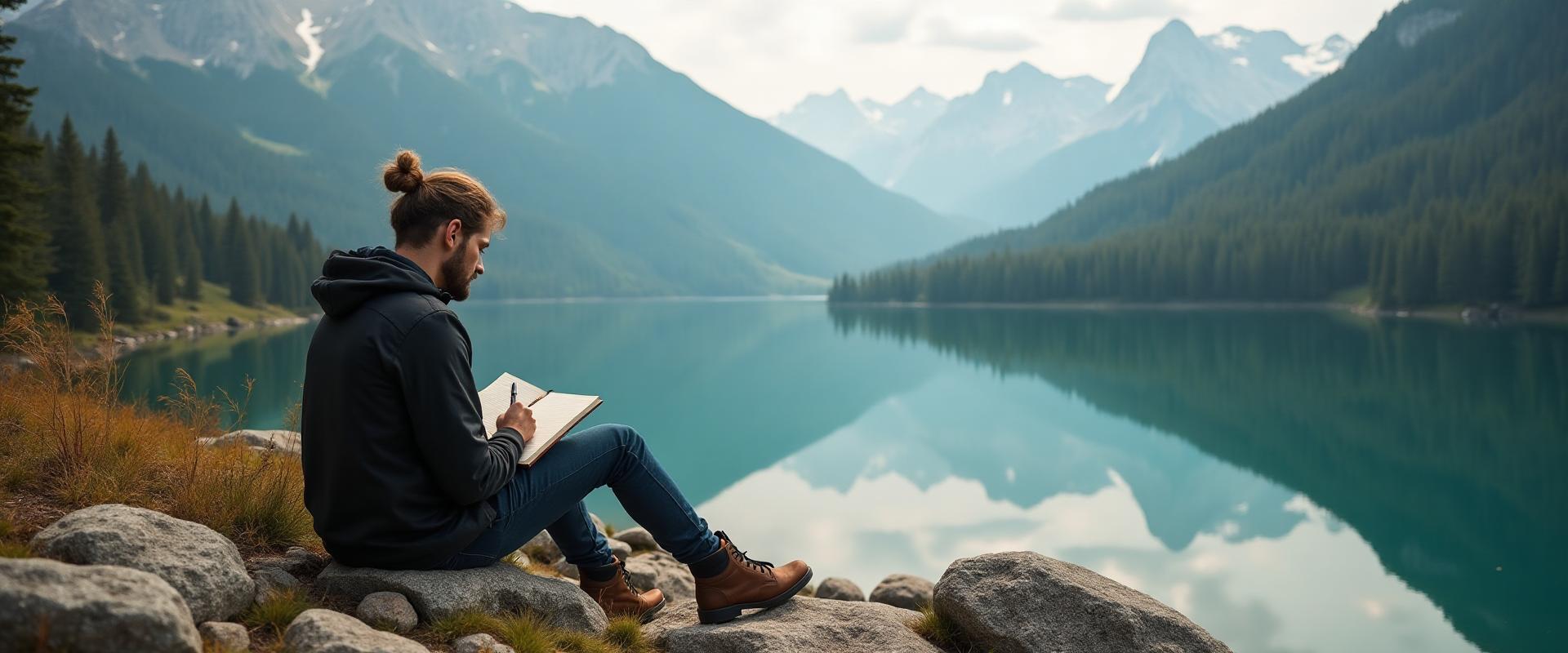 Person writing outdoors